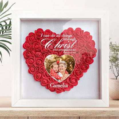 I Can Do All Things Through Christ Who Strengthens Me  | Personalized Heart Flower Shadow Box