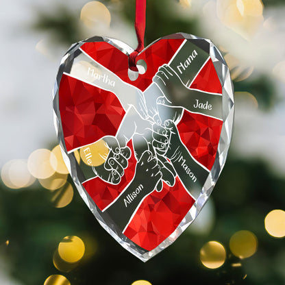Hand In Hand Crystal Style Grandparents Grandkids | Personalized Heart Shaped Glass Ornament JSHGOPN2607T
