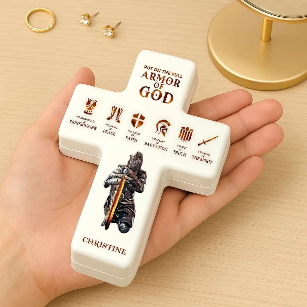 Put On The Full Armor Of God | Personalized Cross Jewelry Box
