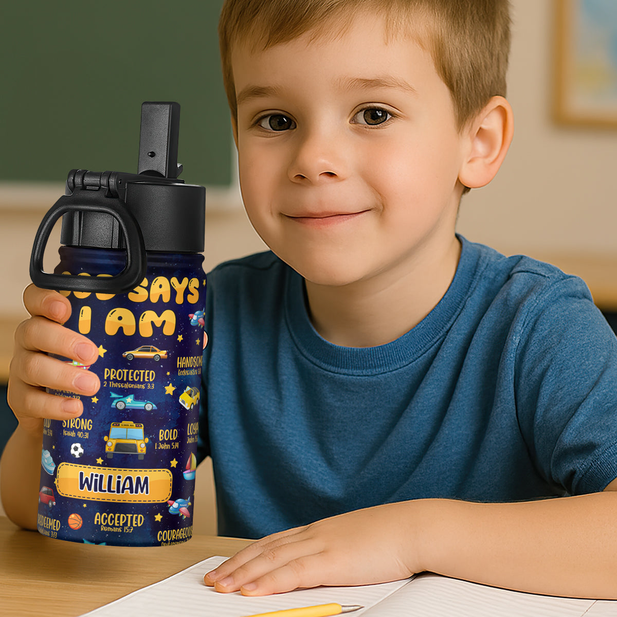God Says I Am | Personalized Kids Stainless Steel Water Bottle