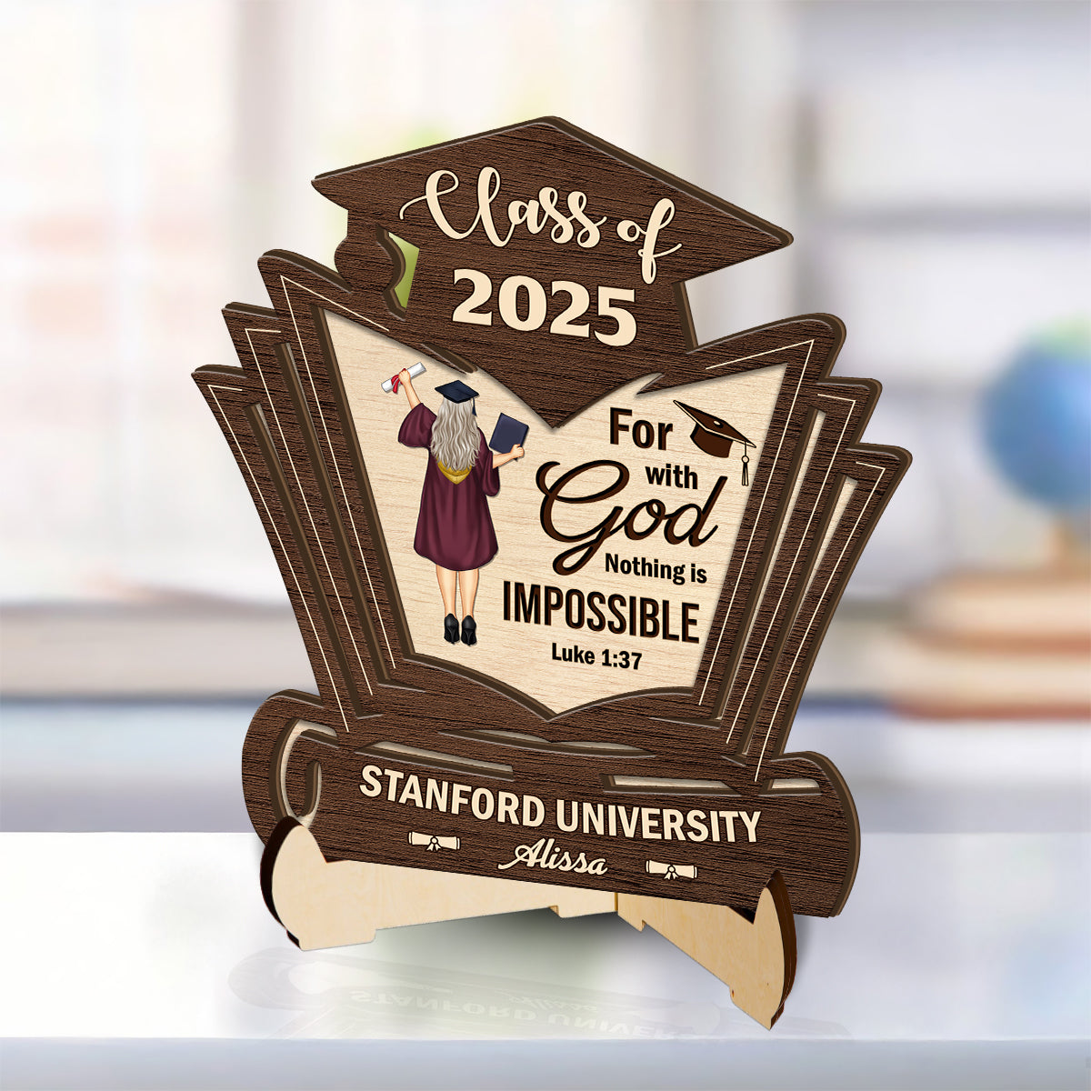 For With God Nothing Is Impossible  | Personalized 2-Layered Wooden Plaque