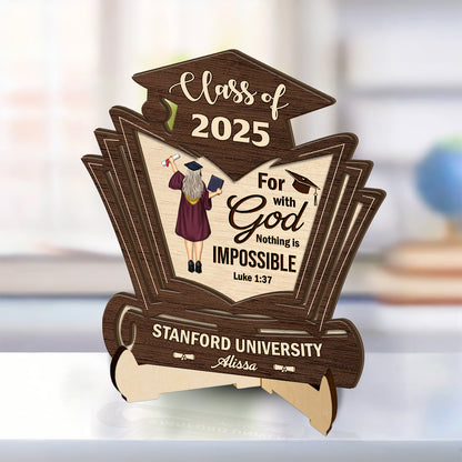 For With God Nothing Is Impossible  | Personalized 2-Layered Wooden Plaque