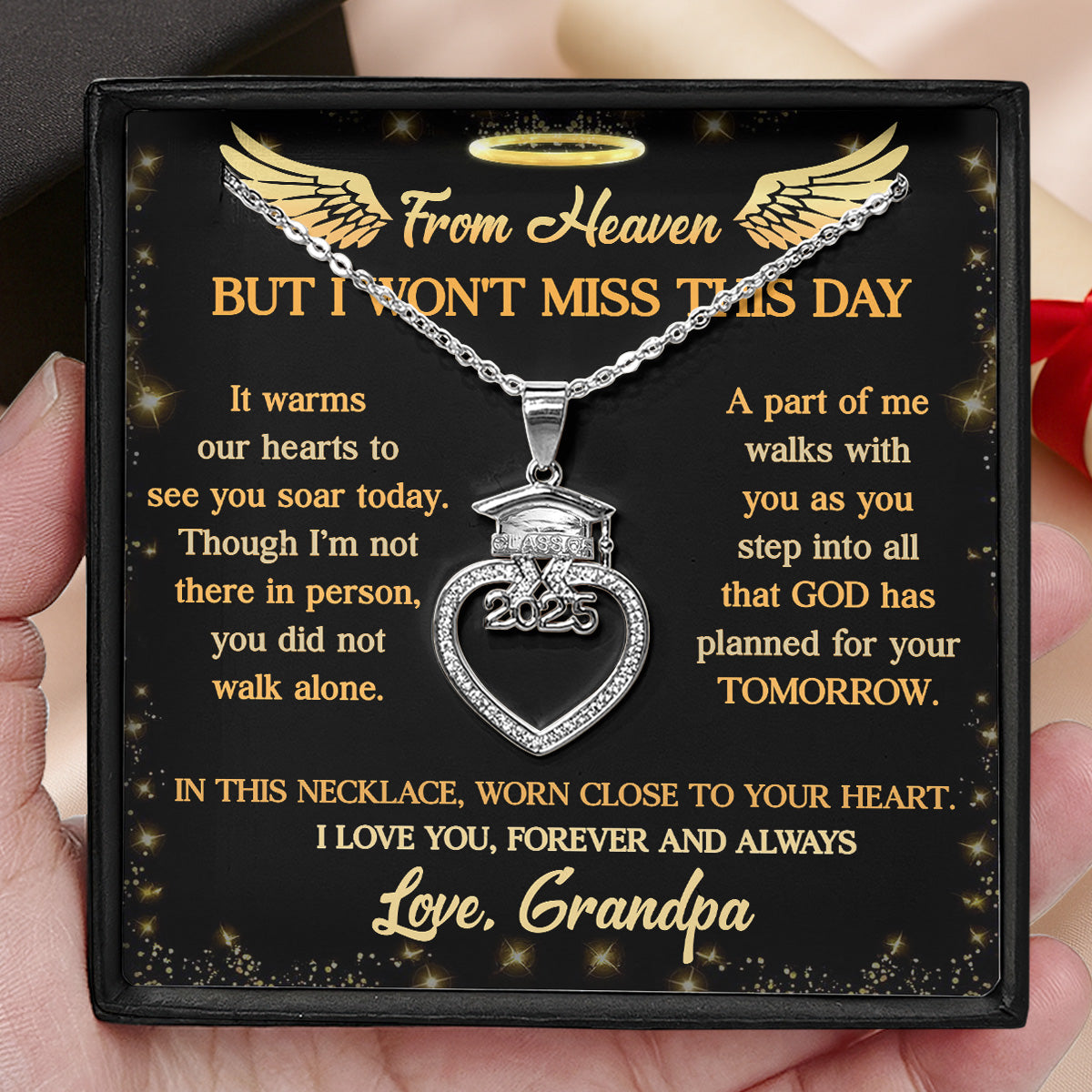 I Am In Heaven  | Personalized Grad Cap Heart Necklace With Box&Card