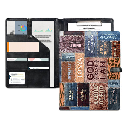 God Says I Am | Personalized Leather Button Padfolio JSLEPPH1868L