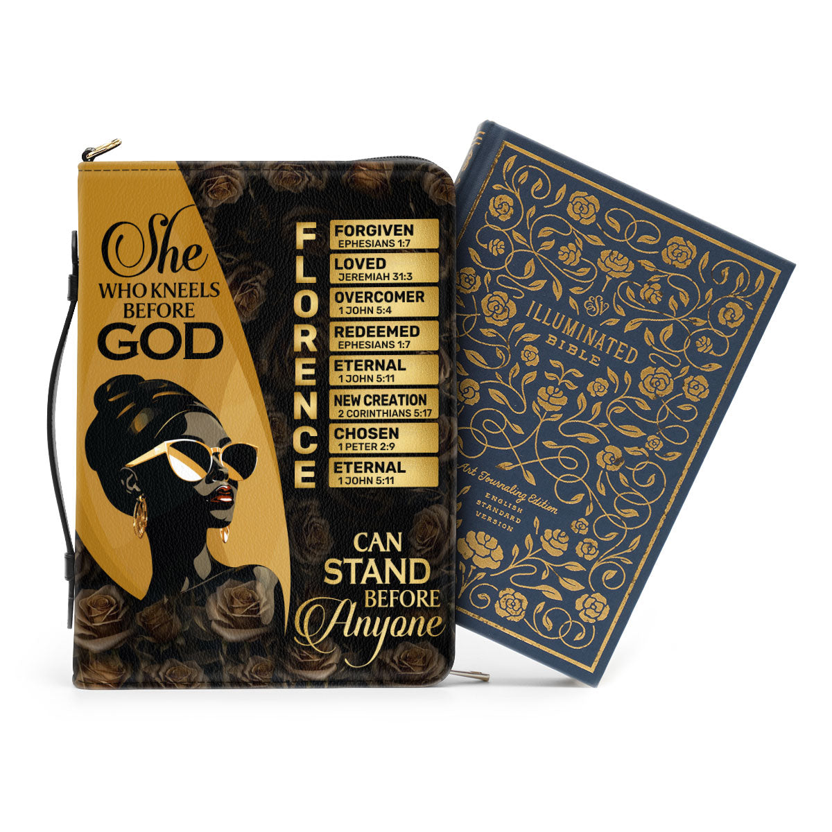 She Who Kneels Before God Can Stand Before Anyone | Personalized Bible Cover