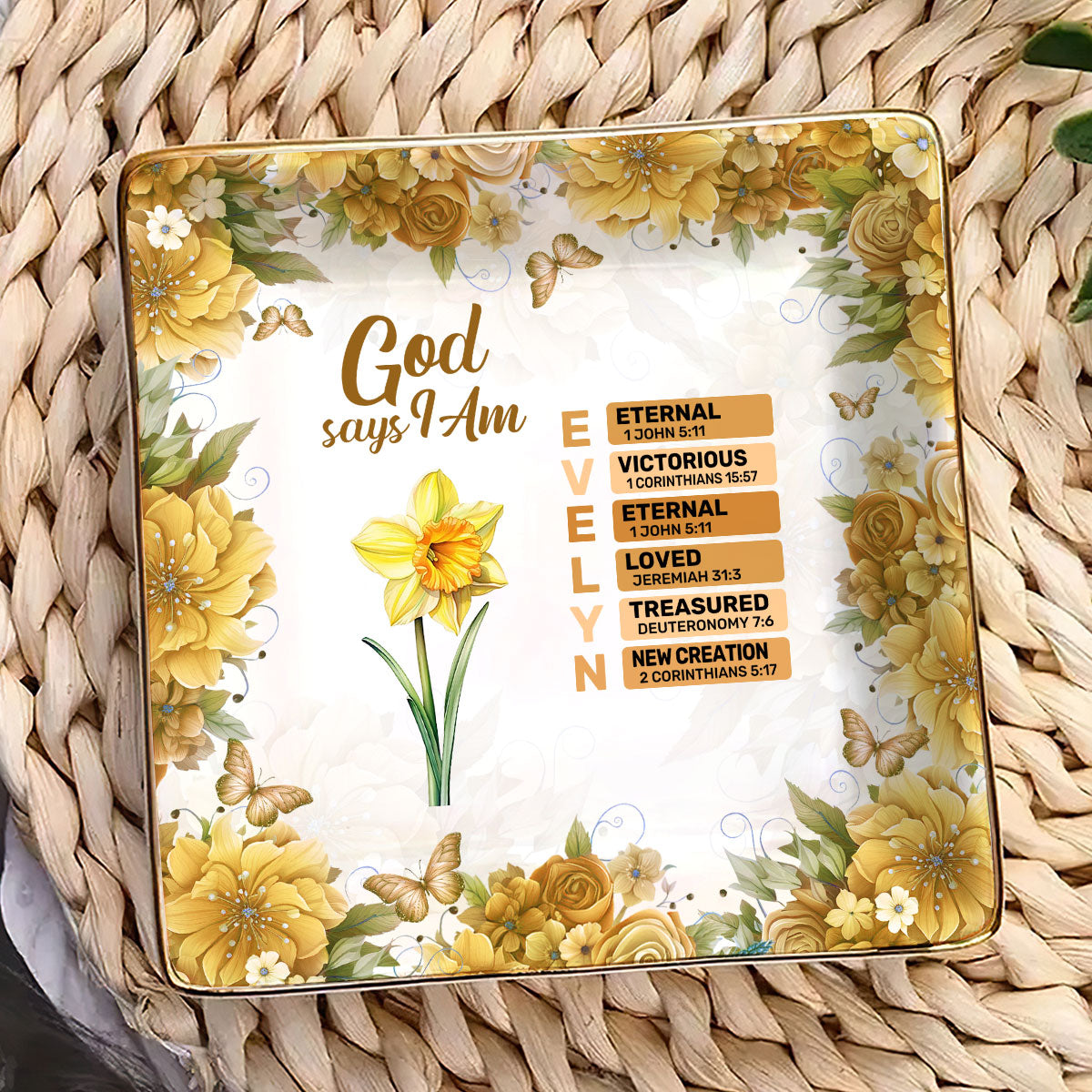 God Says I Am | Personalized Ceramic Ring Dish Square