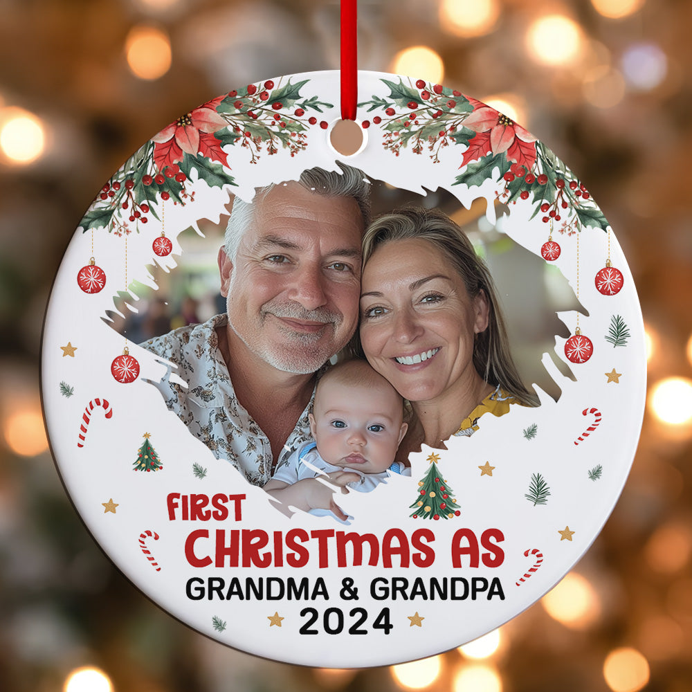First Christmas As Grandma Grandpa - Personalized Round Shaped Ceramic Ornament JSRSCOHLPA2700TA
