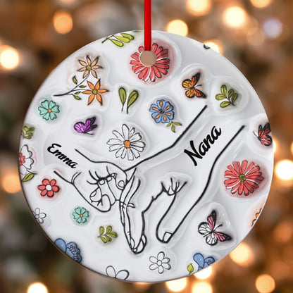 Hand In Hand Grandma Grandkids | Personalized Round Shaped Ceramic Ornament JSRSCOHLPA2608L