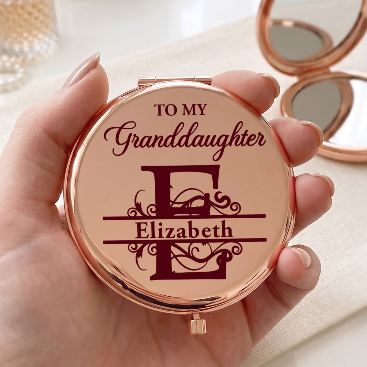 To My Granddaughter Never Forget How Much I Love You | Personalized Circle Metallic Mirror