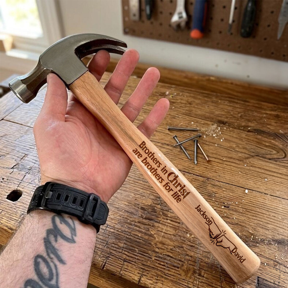 Brothers In Christ Are Brothers For Life | Personalized Wooden Hammer