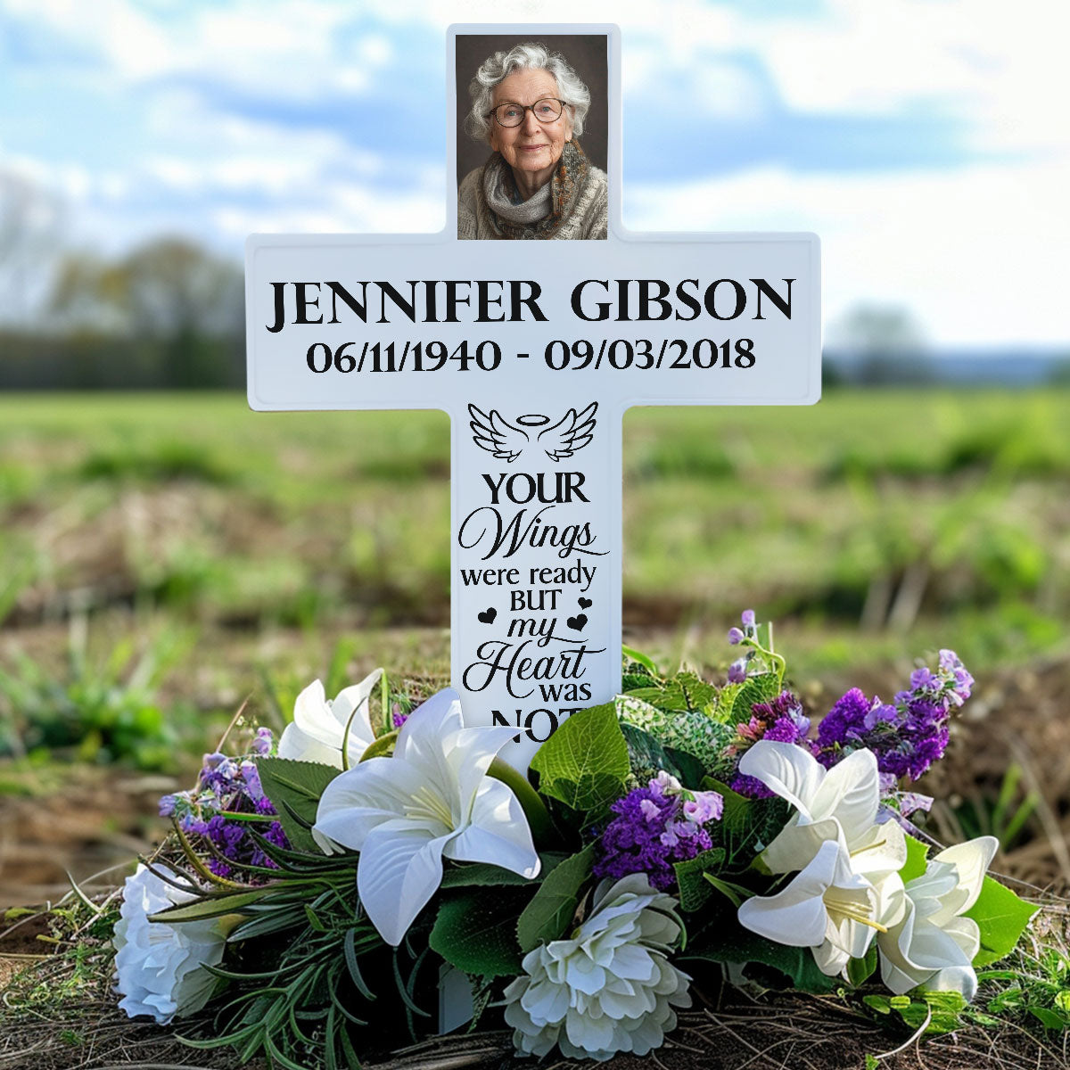 Jesuspirit Personalized Solar Powered Lighted White Cross | Memorial Quotes For Christian SPLWCH01-09