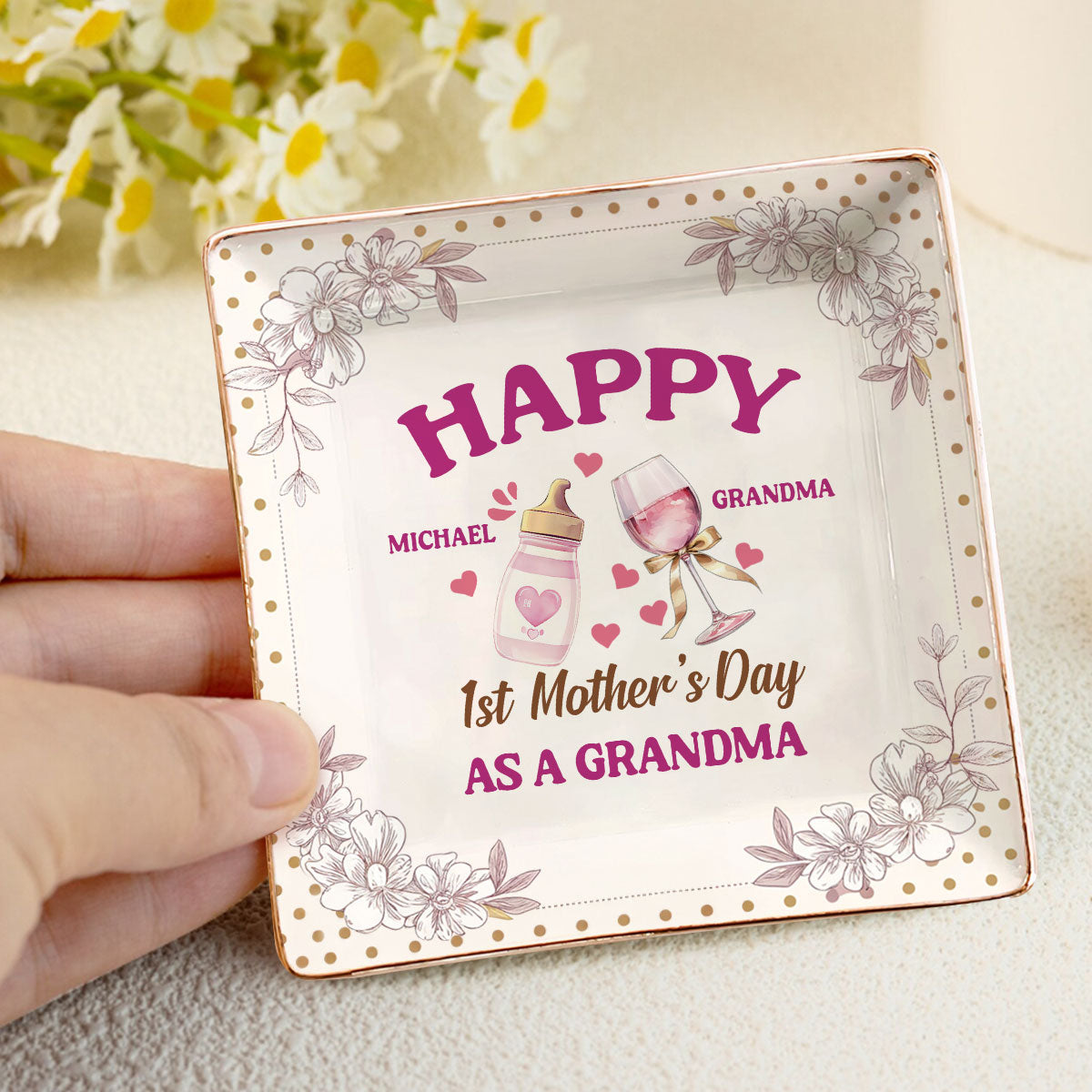 Happy First's Day As A Grandma | Personalized Ceramic Ring Dish Square