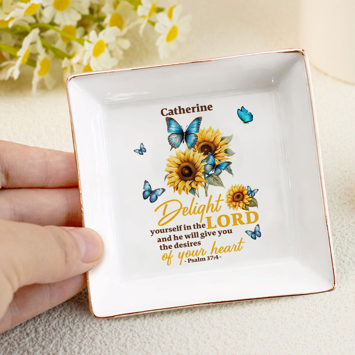 Delight Yourself In The Lord | Personalized Square Shaped Jewelry Dish