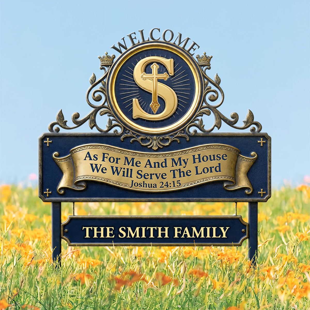 As For Me And My House We Will Serve The Lord | Personalized Metal Garden Stake