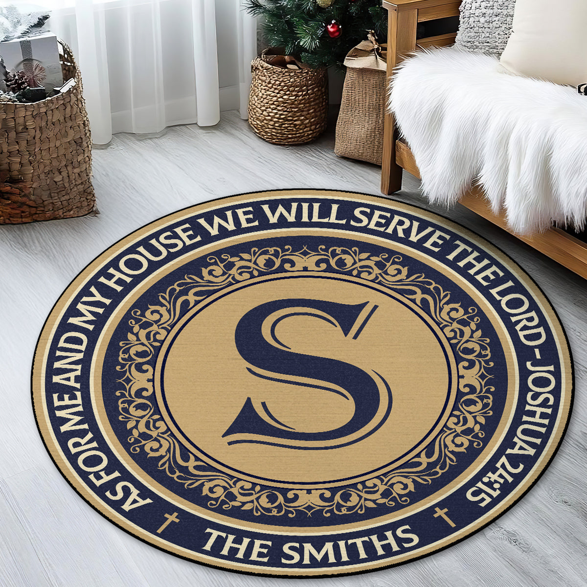 As For Me And My House We Will Serve The Lord | Personalized Round Rug