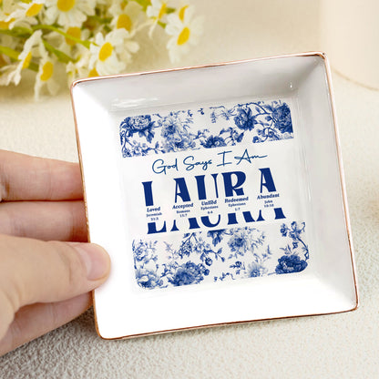 God Says I Am  | Personalized Ceramic Ring Dish Square