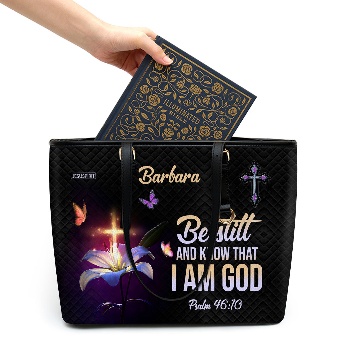 Awesome Personalized Large Leather Tote Bag - Be Still And Know That I Am God NUM501