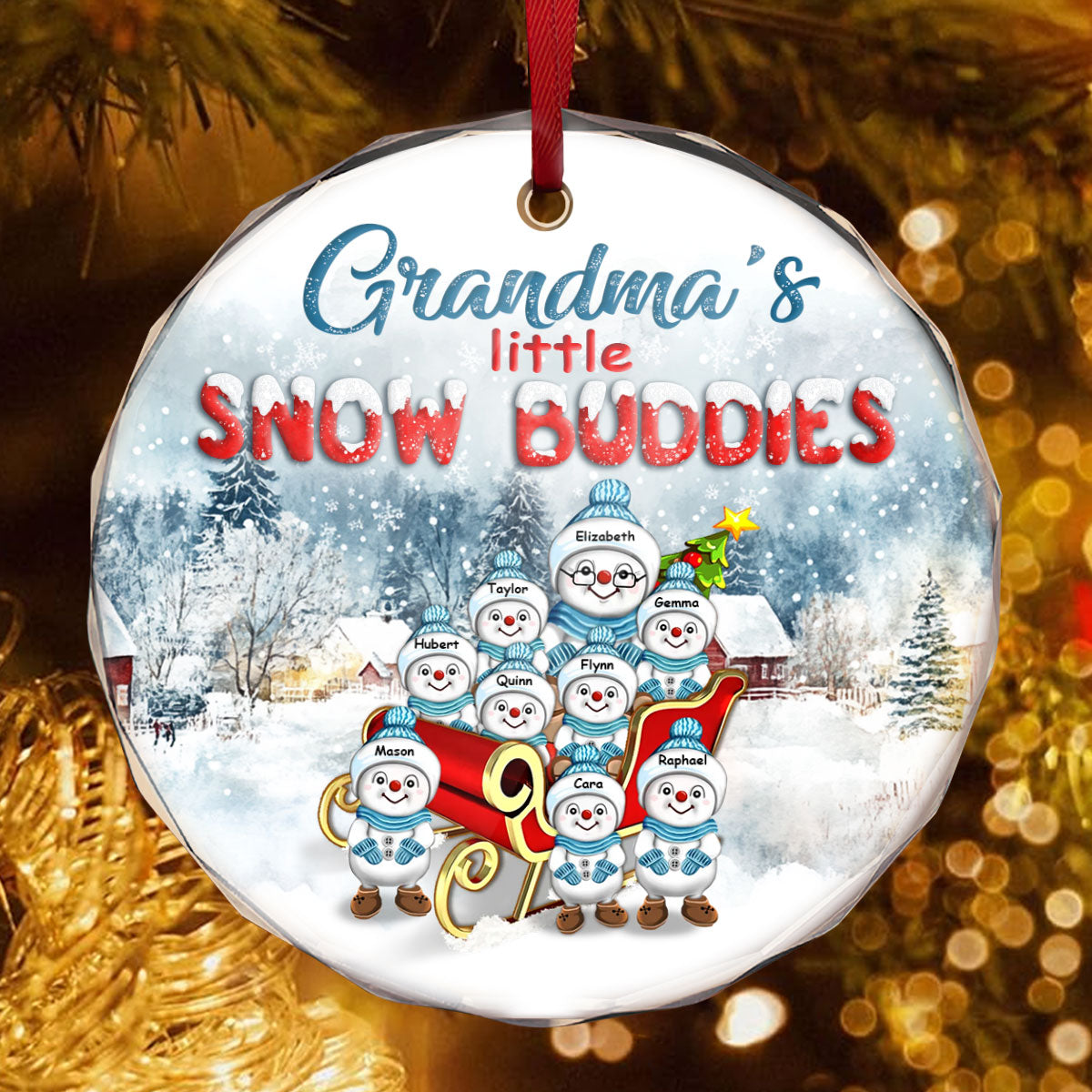 Grandma's Little Snow Buddies | Personalized 1-Side Round Glass Ornament JSURGOPPN2653T