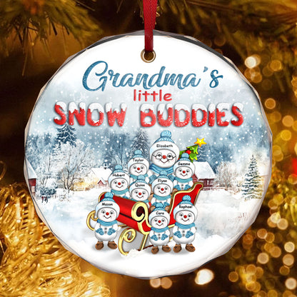 Grandma's Little Snow Buddies | Personalized 1-Side Round Glass Ornament JSURGOPPN2653T