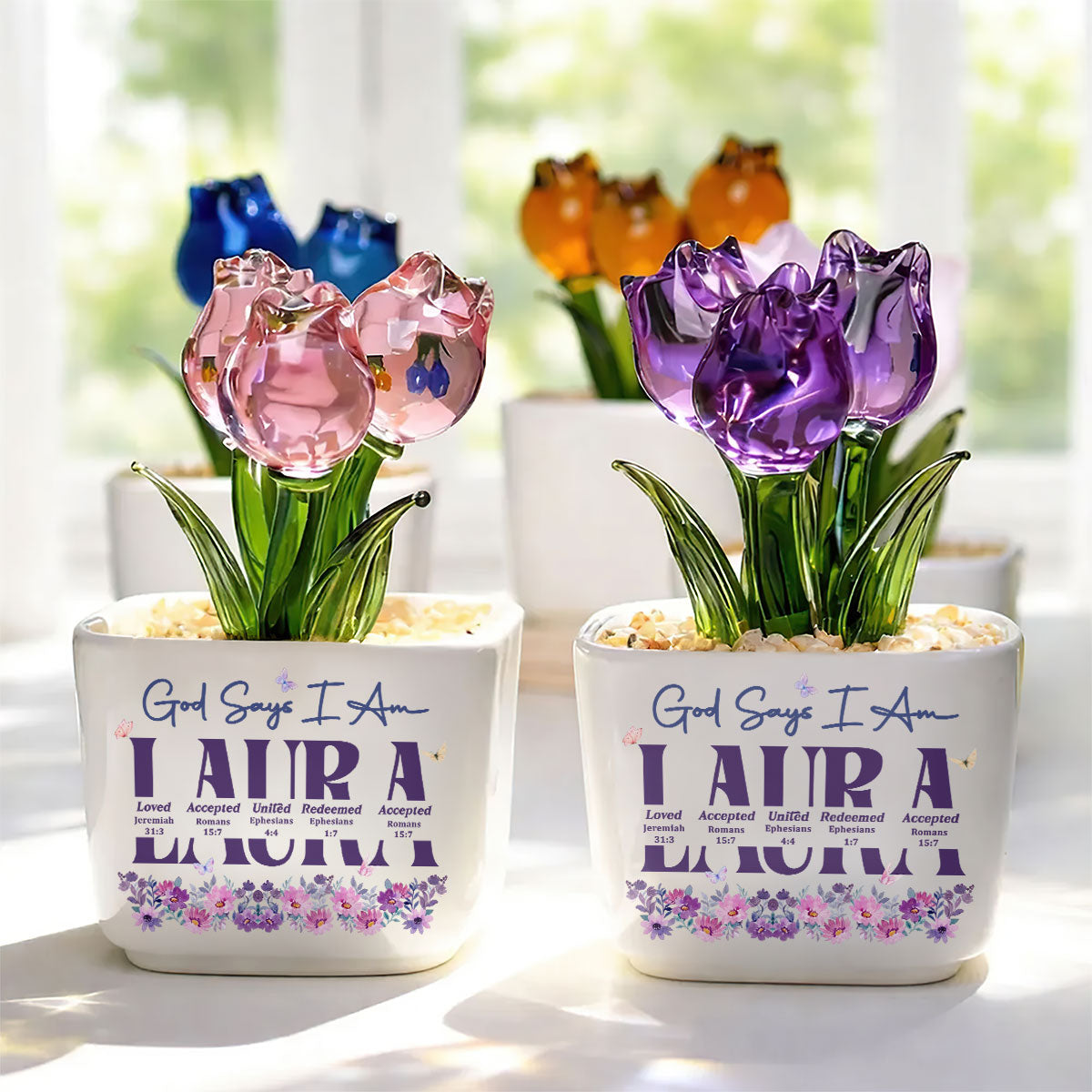 God Says I Am | Personalized Glass Everlasting Tulips