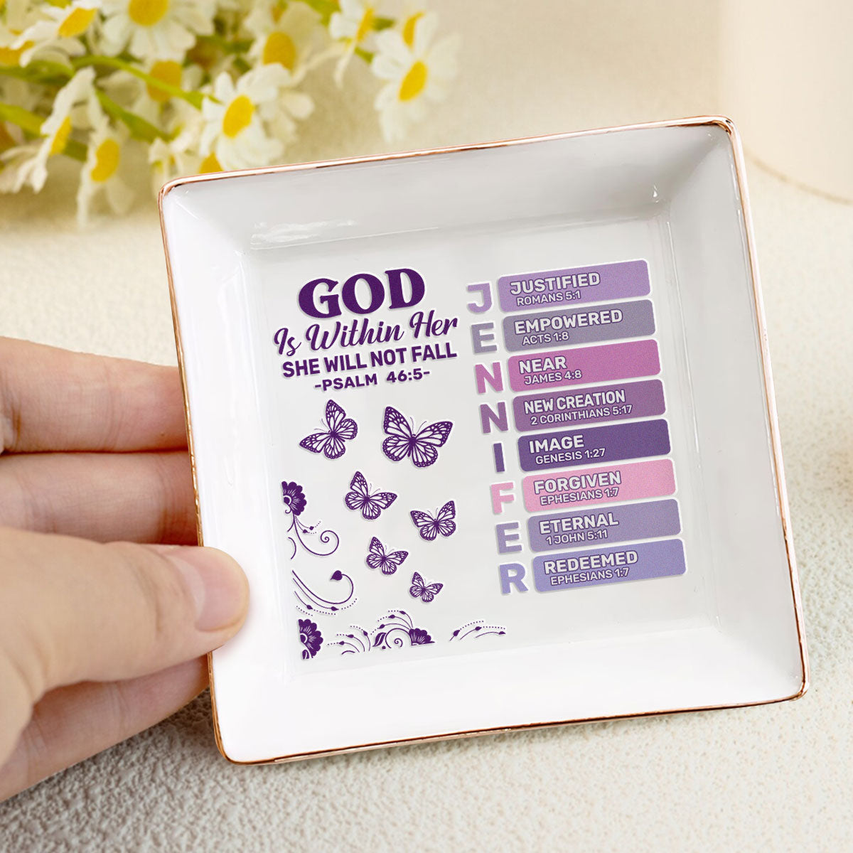 God Is Within Her She Will Not Fall | Personalized Jewelry Dish