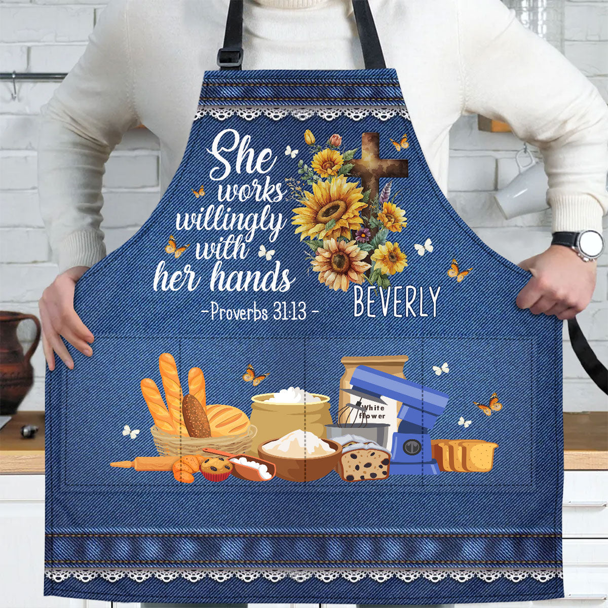 She Works Willingly With Her Hands | Personalized Apron With Pocket