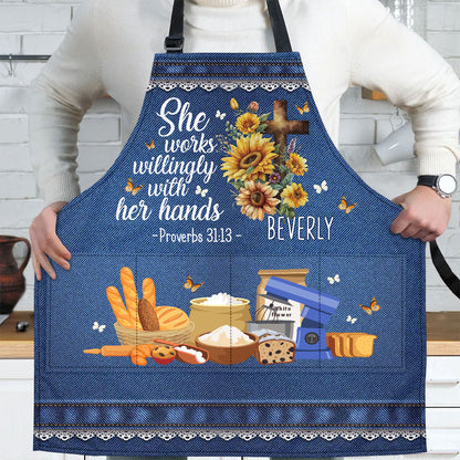 She Works Willingly With Her Hands | Personalized Apron With Pocket