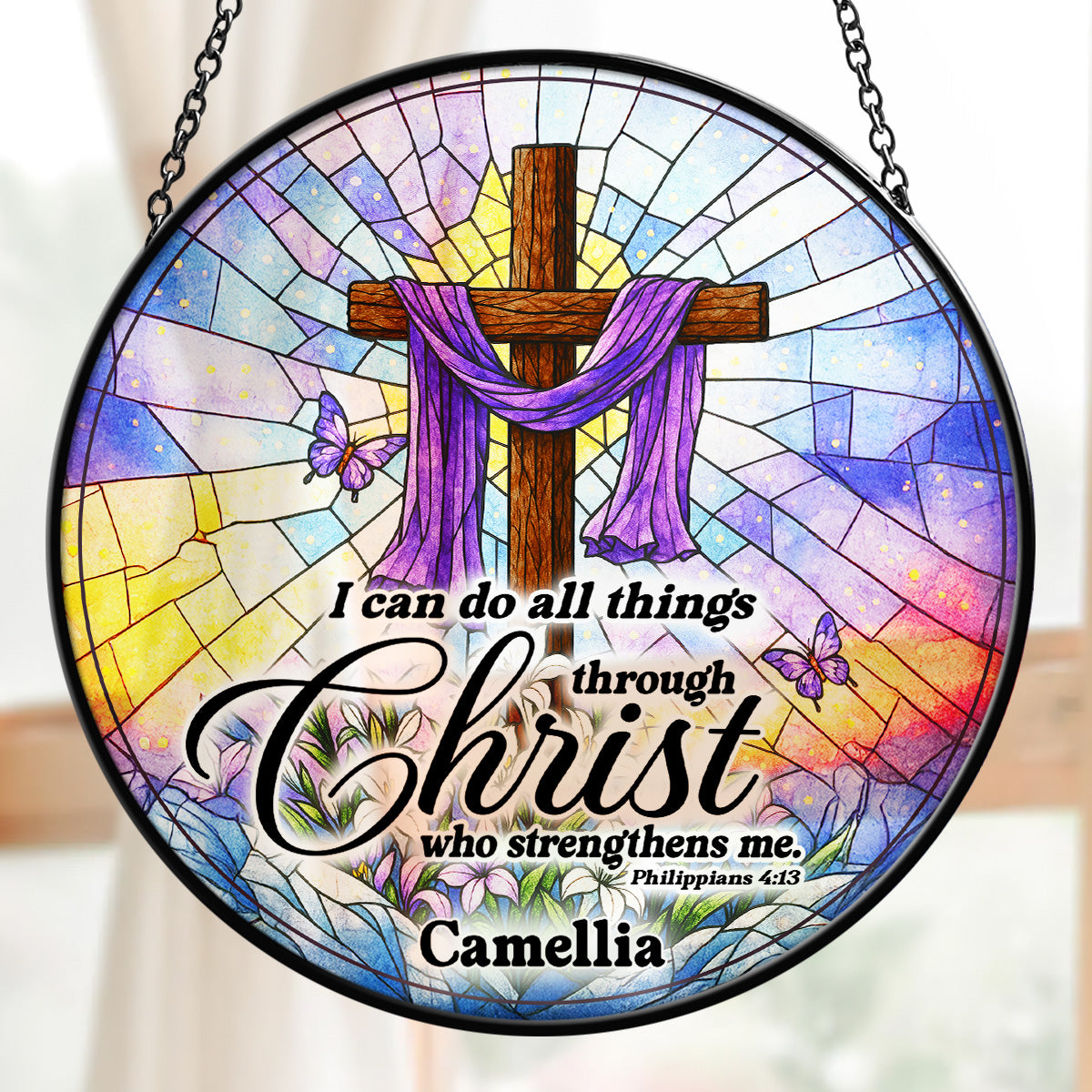I Can Do All Things Through Christ | Personalized Stained Glass Window Hanging Suncatcher