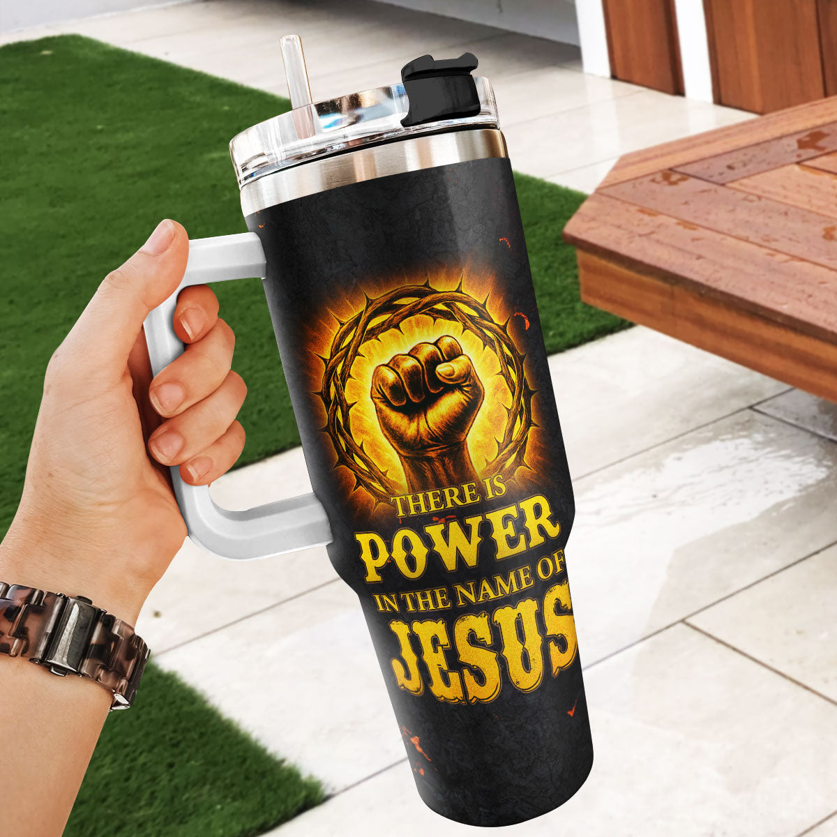 There Is Power In The Name Of Jesus | Personalized Stainless Steel Tumbler
