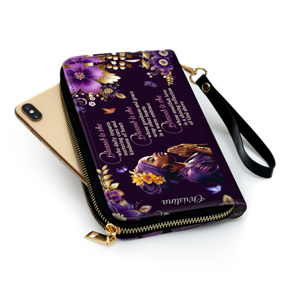 Jesuspirit | Personalized Leather Clutch Purse With Wristlet Strap Handle | Spiritual Gifts For Christian Women | Blessed Is She CPM749