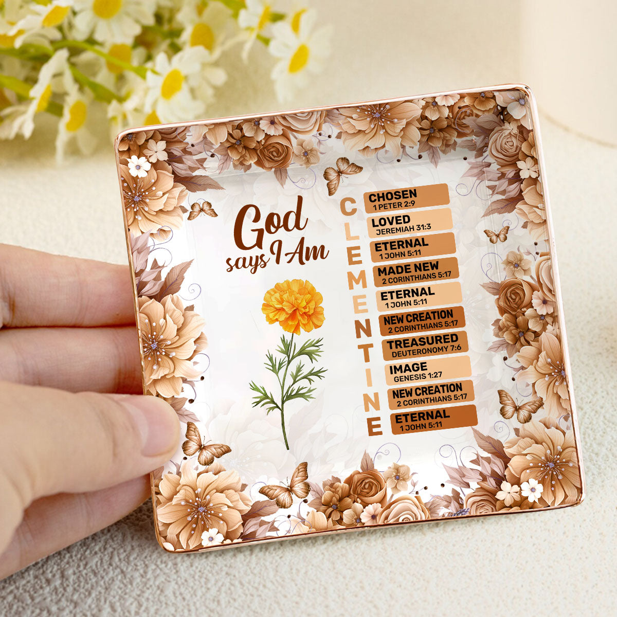 God Says I Am | Personalized Ceramic Ring Dish Square