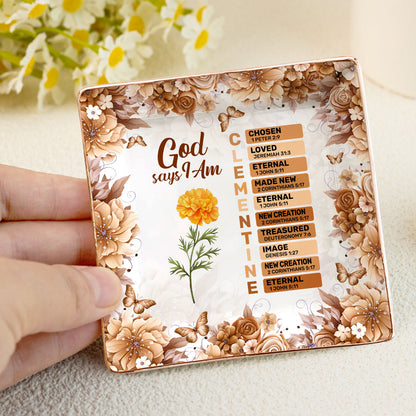 God Says I Am | Personalized Ceramic Ring Dish Square