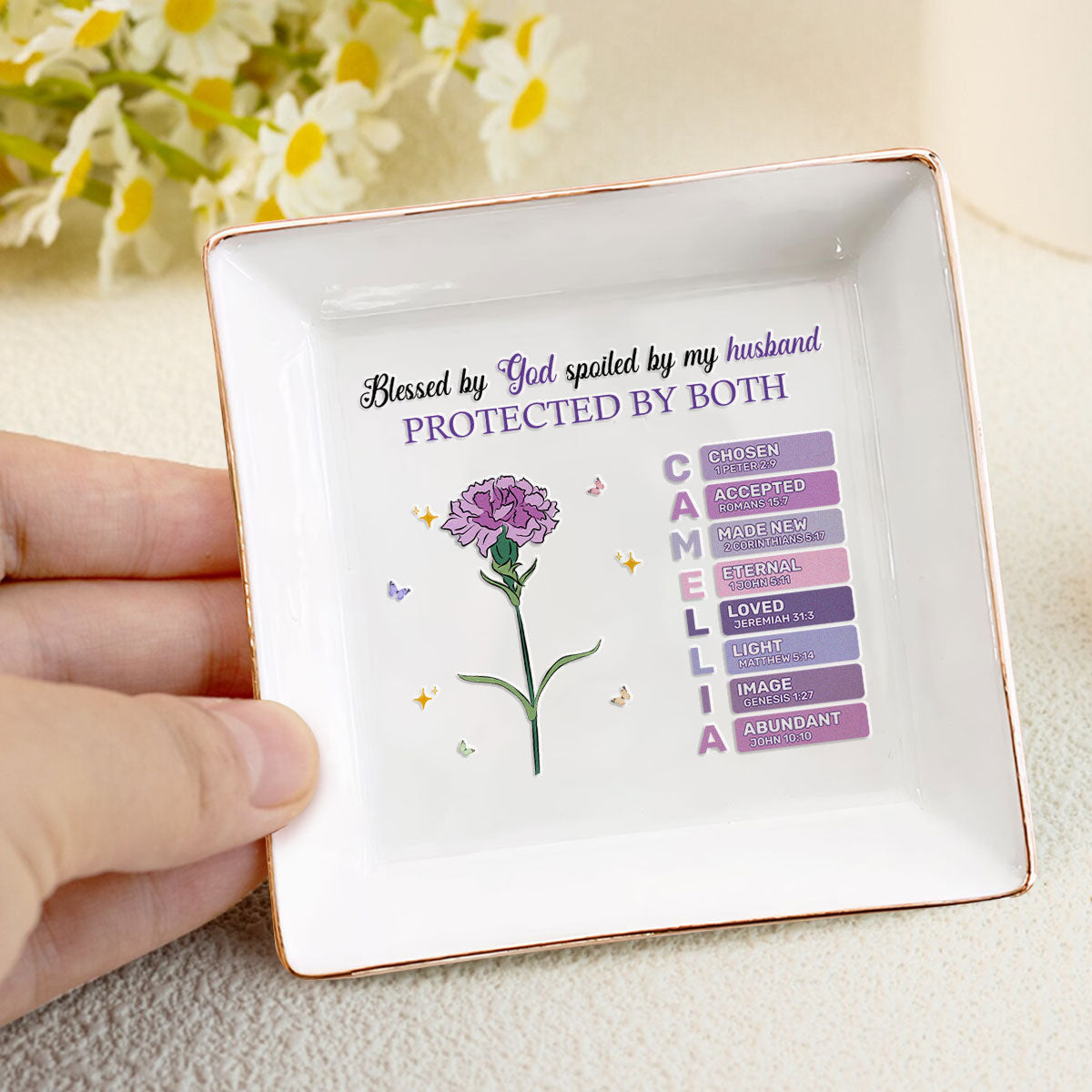 Blessed By God Spoiled By My Husband Protected By Both | Personalized Jewelry Dish