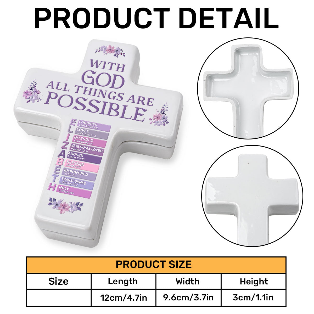 With God All Things Are Possible | Personalized Cross Jewelry Box