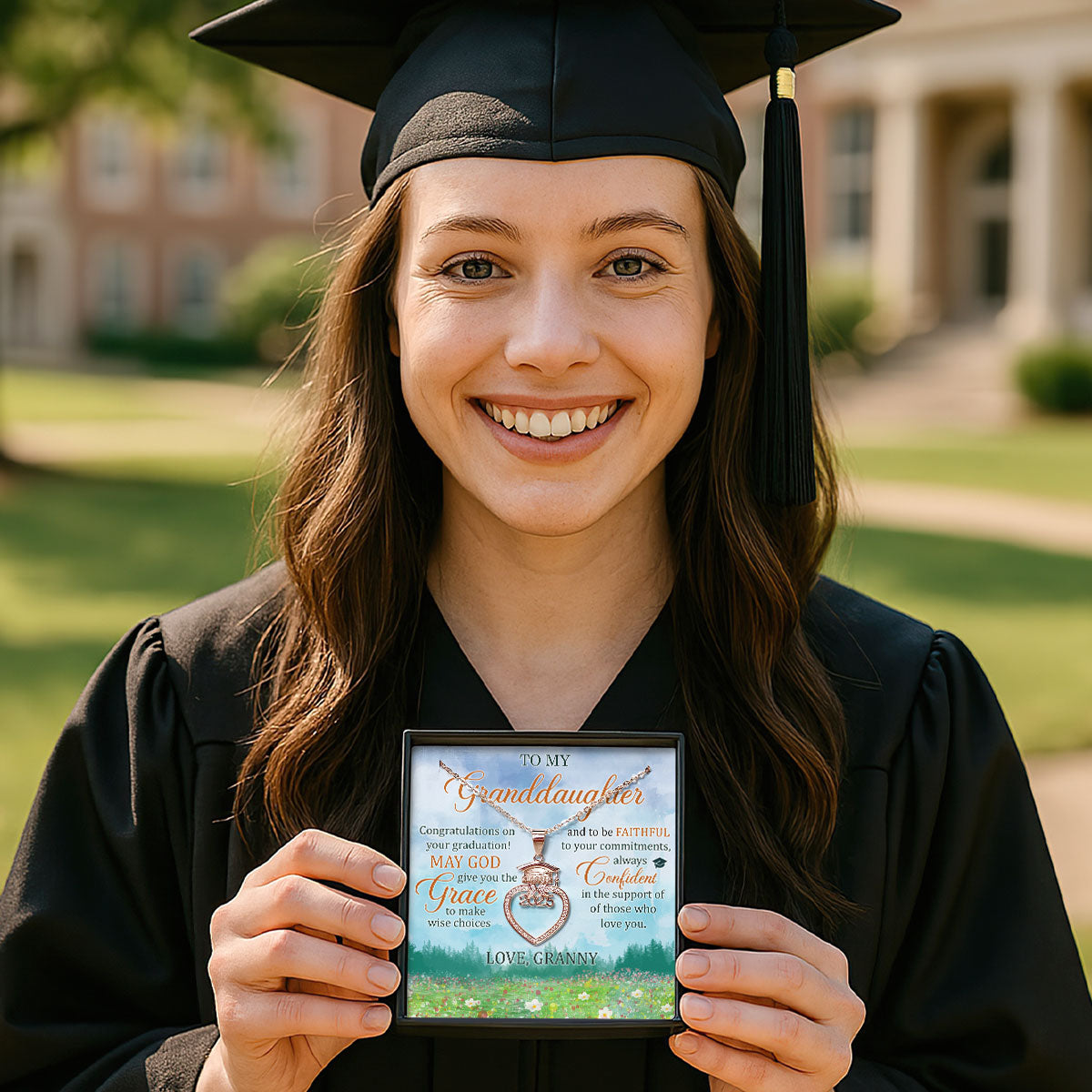 May God Give You The Grace | Personalized Grad Cap Heart Necklace With Box&Card