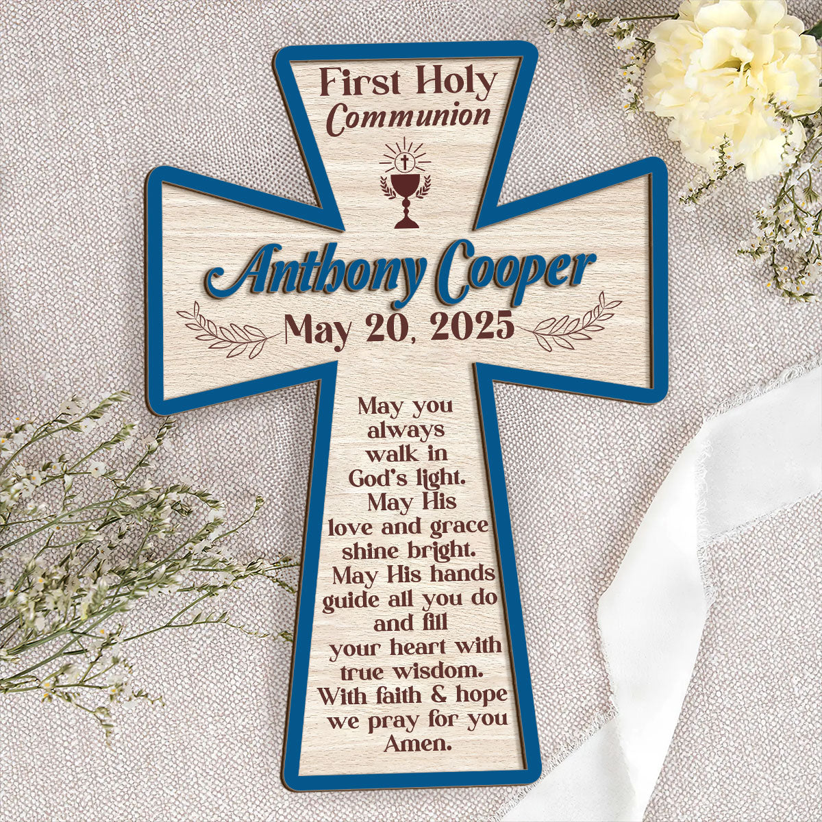 May You Always Walk In God’s Light | Personalized Wood Cross