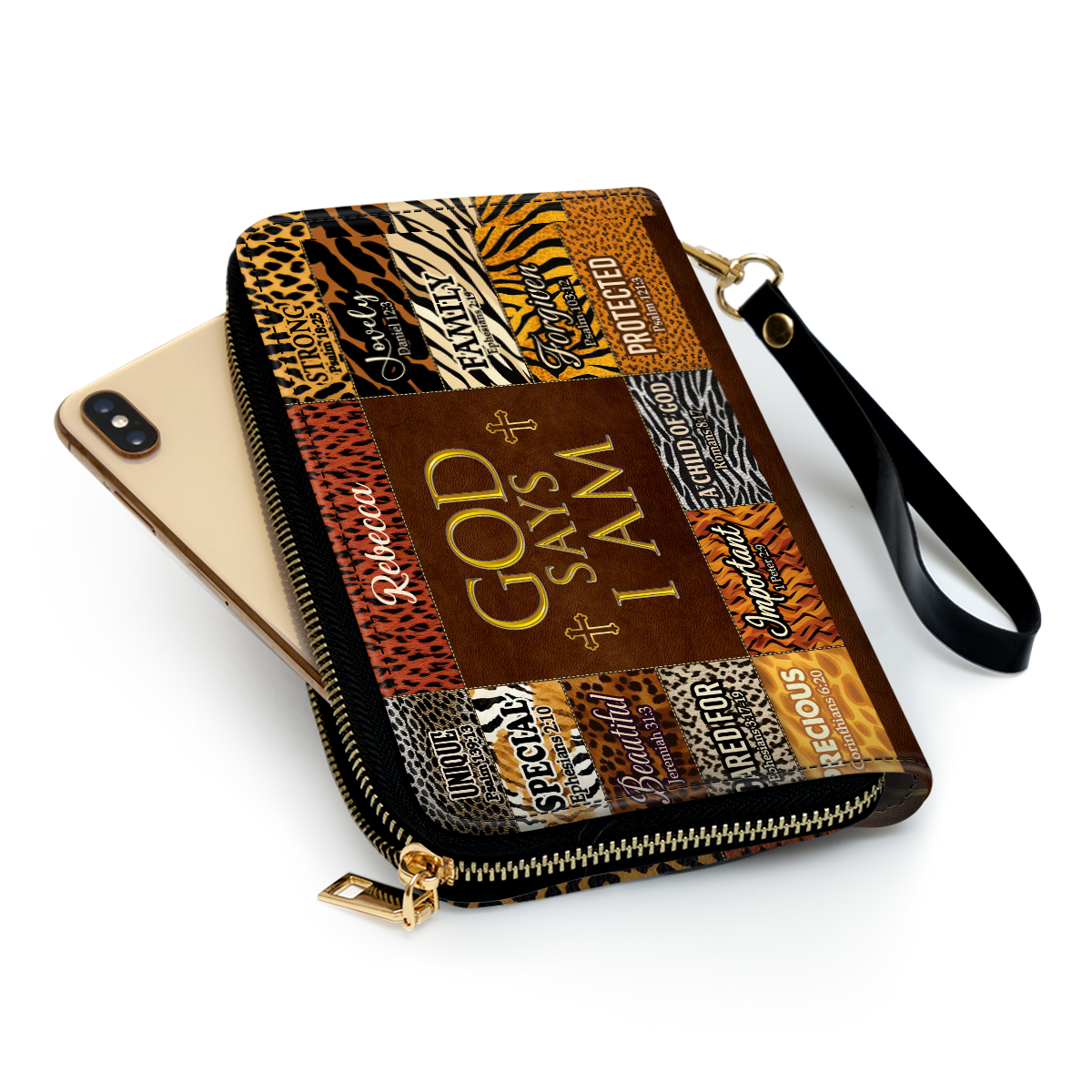 Jesuspirit | Personalized Leather Clutch Purse With Wristlet Strap Handle | Spiritual Gifts For Christian Women | God Says  I Am Unique CPM724