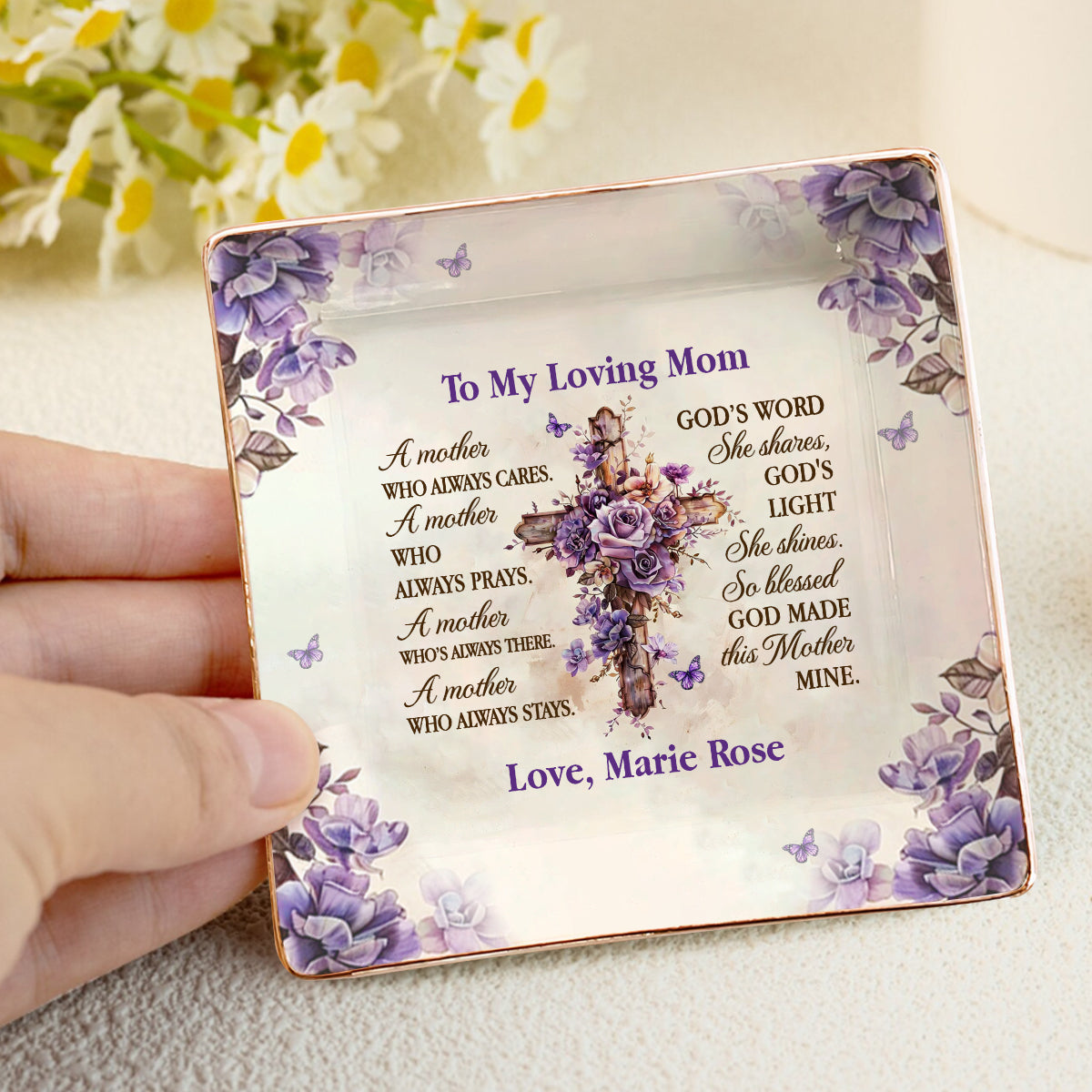To My Loving Mom | Personalized Ceramic Ring Dish Square