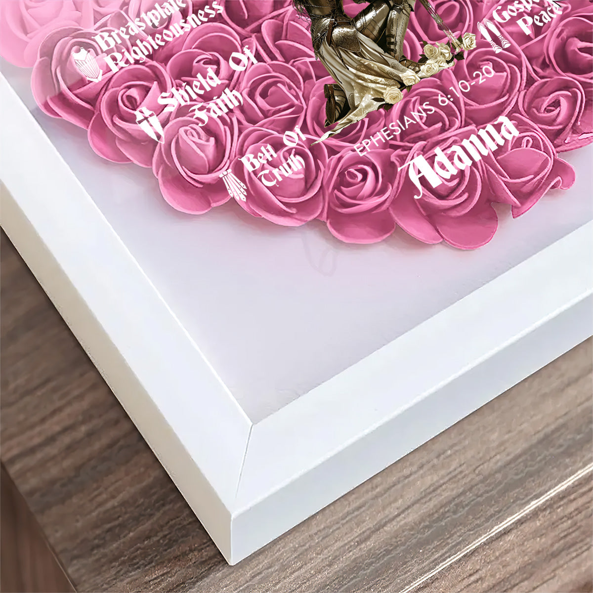 Put On The Full Armor Of God  | Personalized Heart Flower Shadow Box