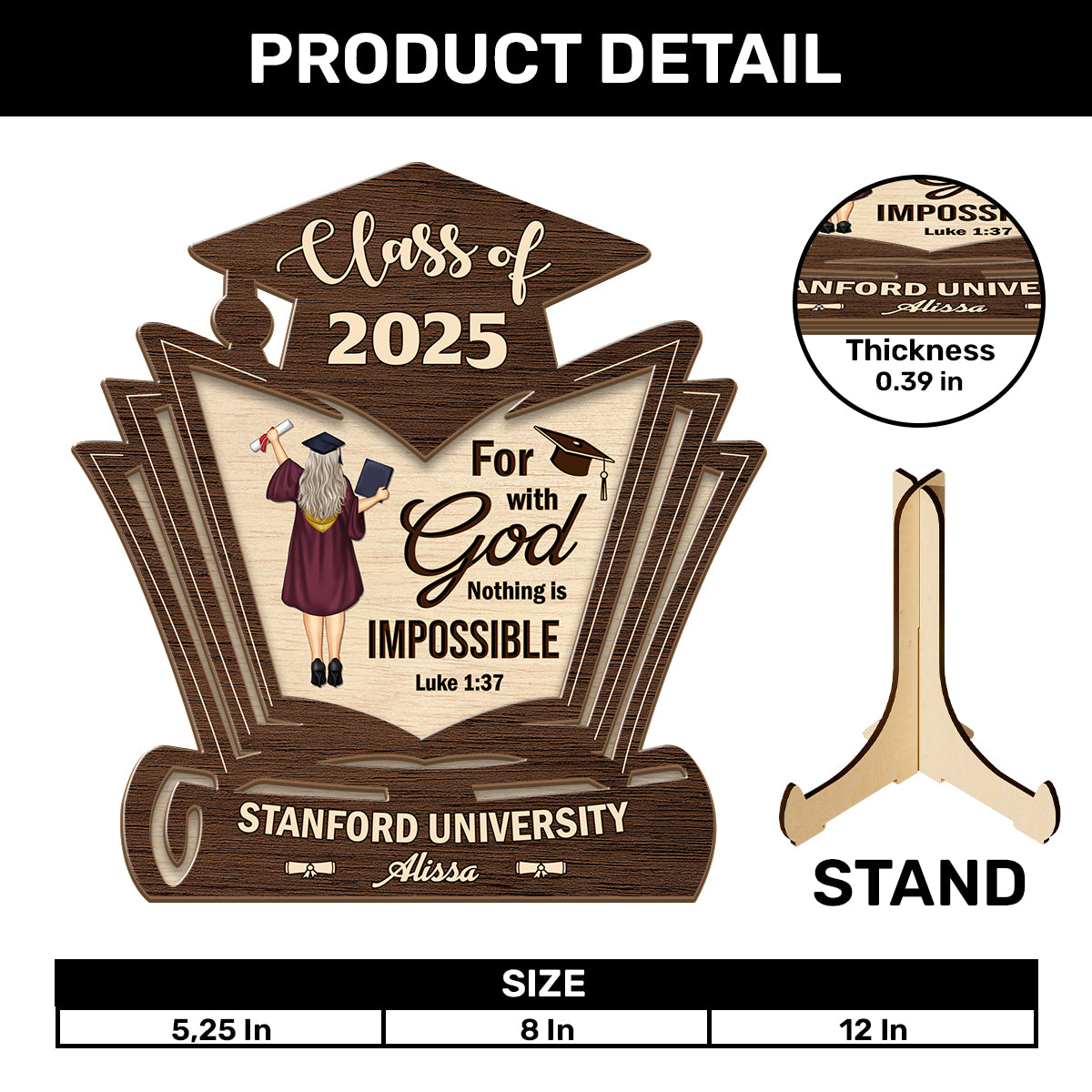 For With God Nothing Is Impossible  | Personalized 2-Layered Wooden Plaque