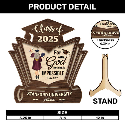 For With God Nothing Is Impossible  | Personalized 2-Layered Wooden Plaque