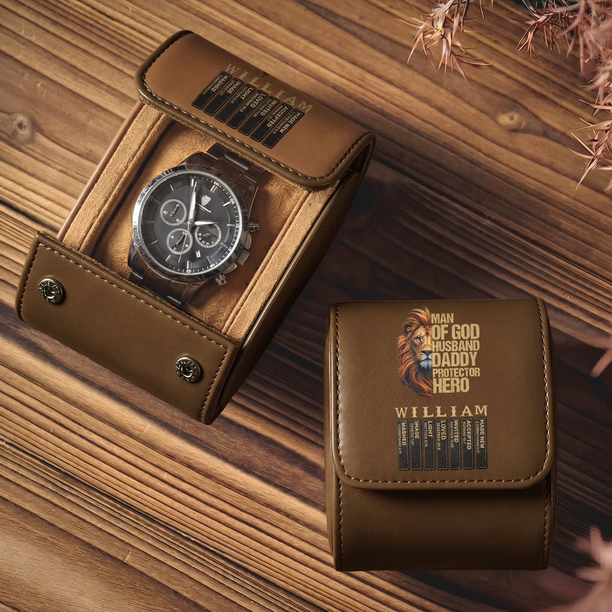 Man Of God Husband Daddy Protector Hero | Personalized Leather Watch Case