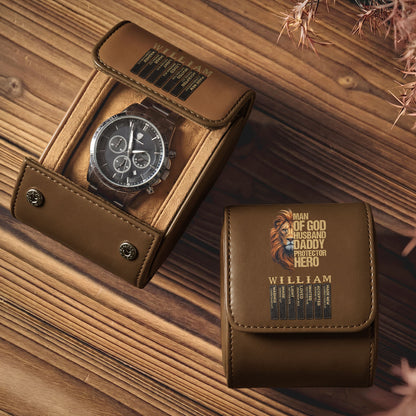 Man Of God Husband Daddy Protector Hero | Personalized Leather Watch Case