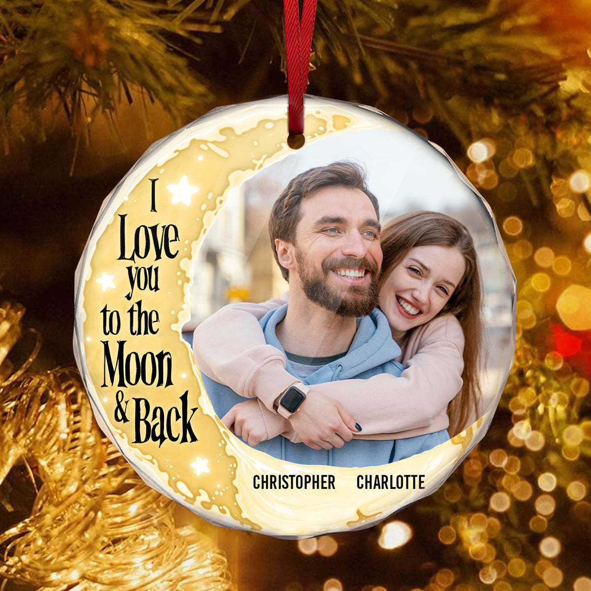 I Love You To The Moon And Back | Personalized 1-Side Round Glass Ornament JSURGOPPTN1737L