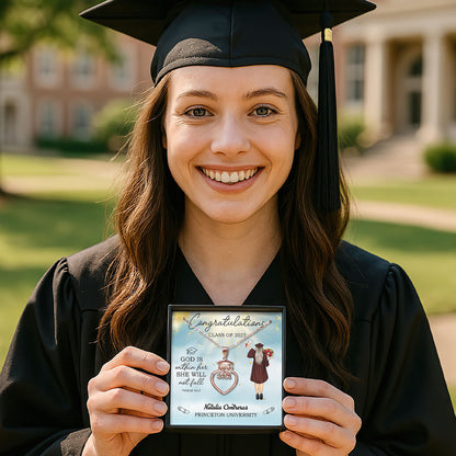 God Is Within Her She Will Not Fall | Personalized Grad Cap Heart Necklace With Box&Card