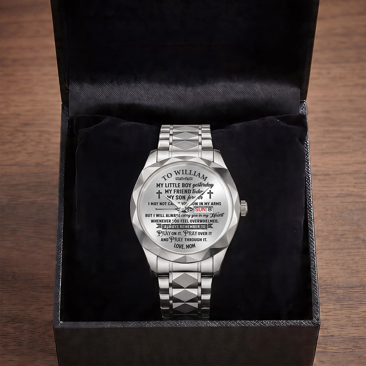 Pray On It Pray Over It Pray Through It | Personalized Men's Wrist Watch