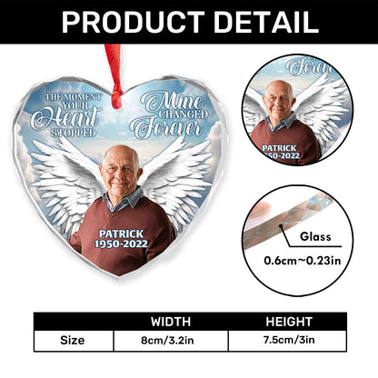 The Moment Your Heart Stopped Mine Changed Forever | Personalized Heart Shaped Glass Ornament JSHGOPN2748T
