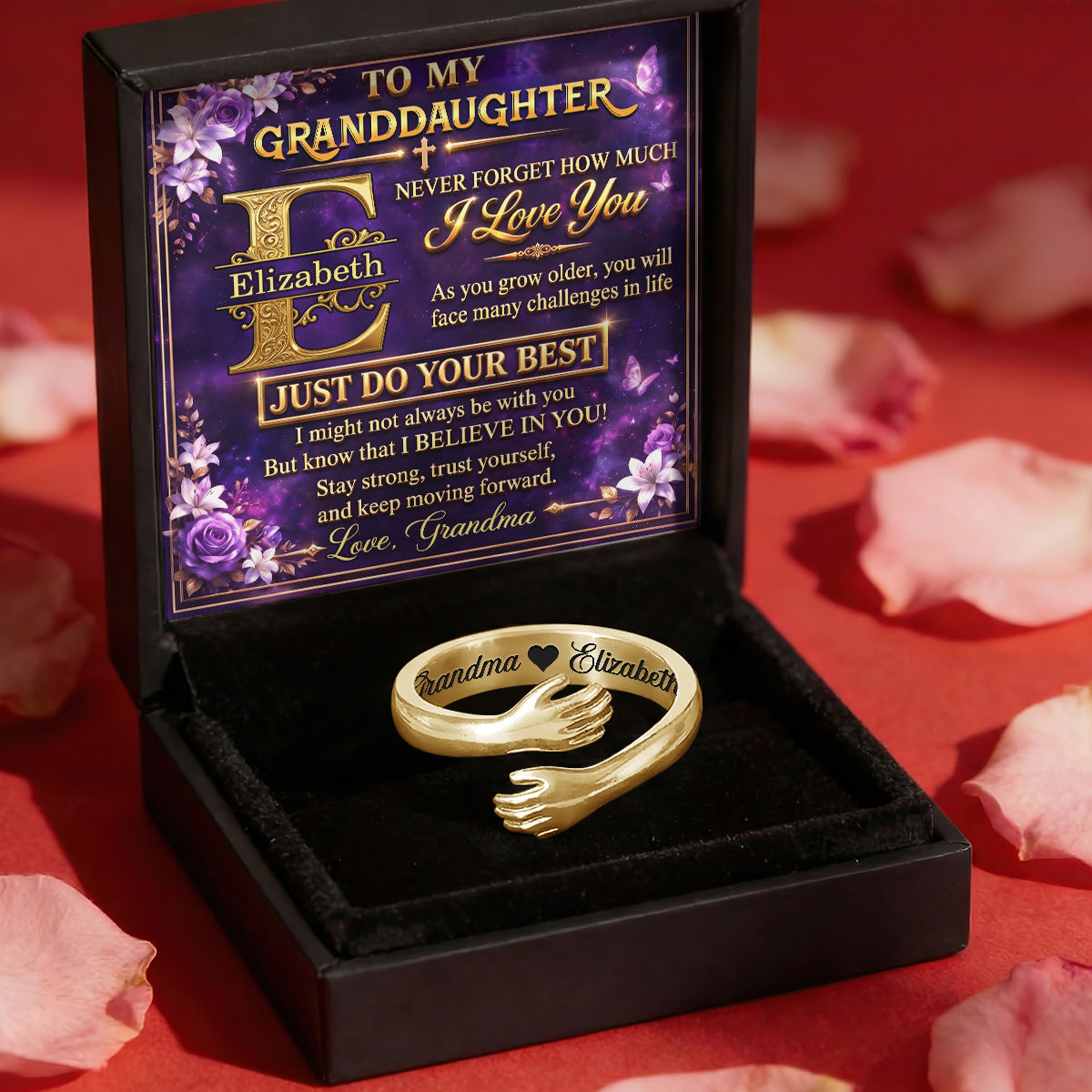 To My Granddaughter Never Forget How Much I Love You | Personalized Hug Ring