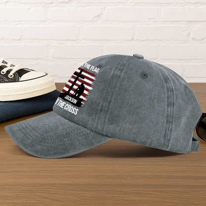 Stand For The Flag Kneel For The Cross  | Personalized Vintage Washed Denim Cap