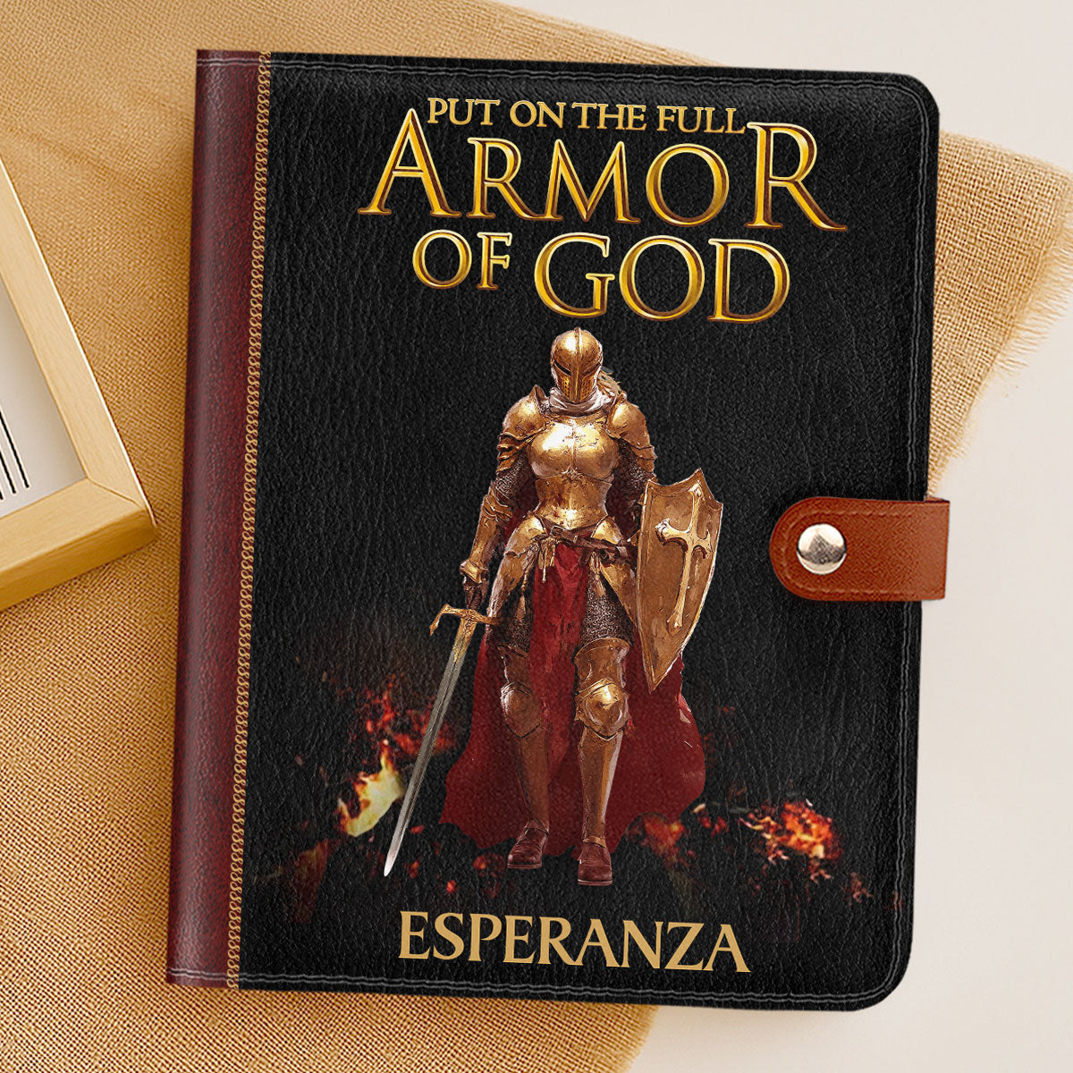Put On The Full Armor Of God | Personalized Leather Notebook Cover With Pocket